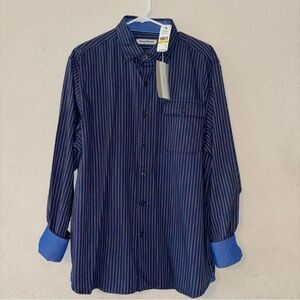 Tommy Bahama navy striped long sleeve shirt coordinating cuffs, size Medium, NWT